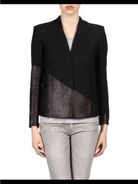 Helmut Lang Black Mixed-Media Leather-Trim Blazer